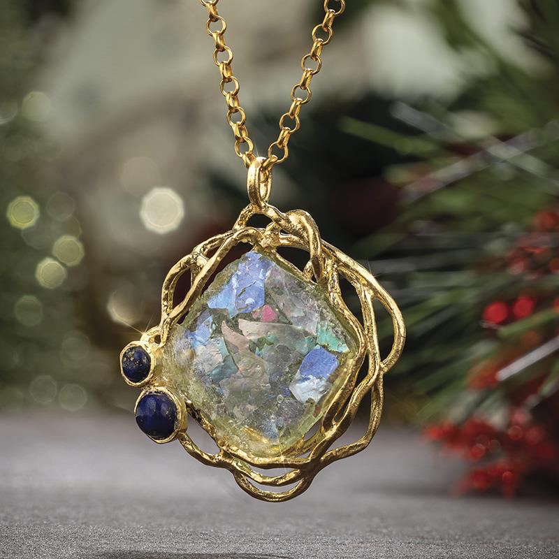 Holy Land Roman Glass Pendant, Chain & Earrings